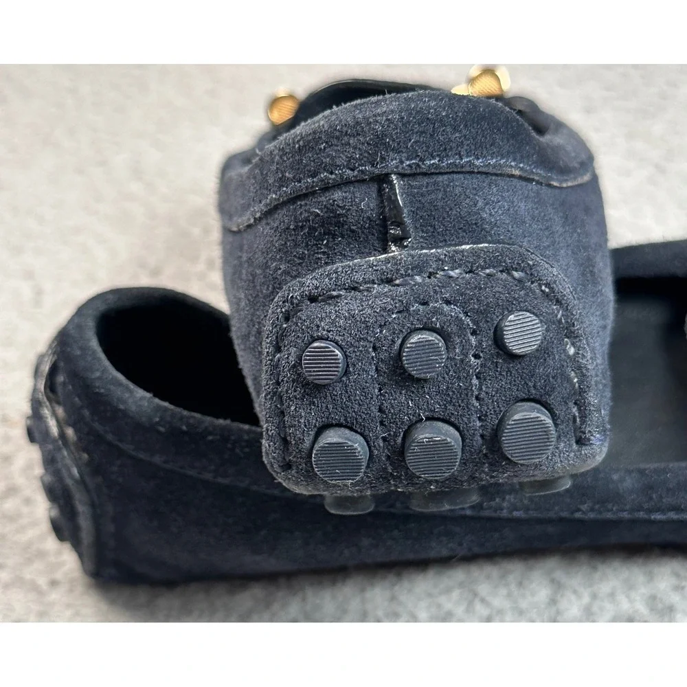 Tory Burch Driving Loafers Women's 7M Navy Suede Gold Logo Moccasin Flats